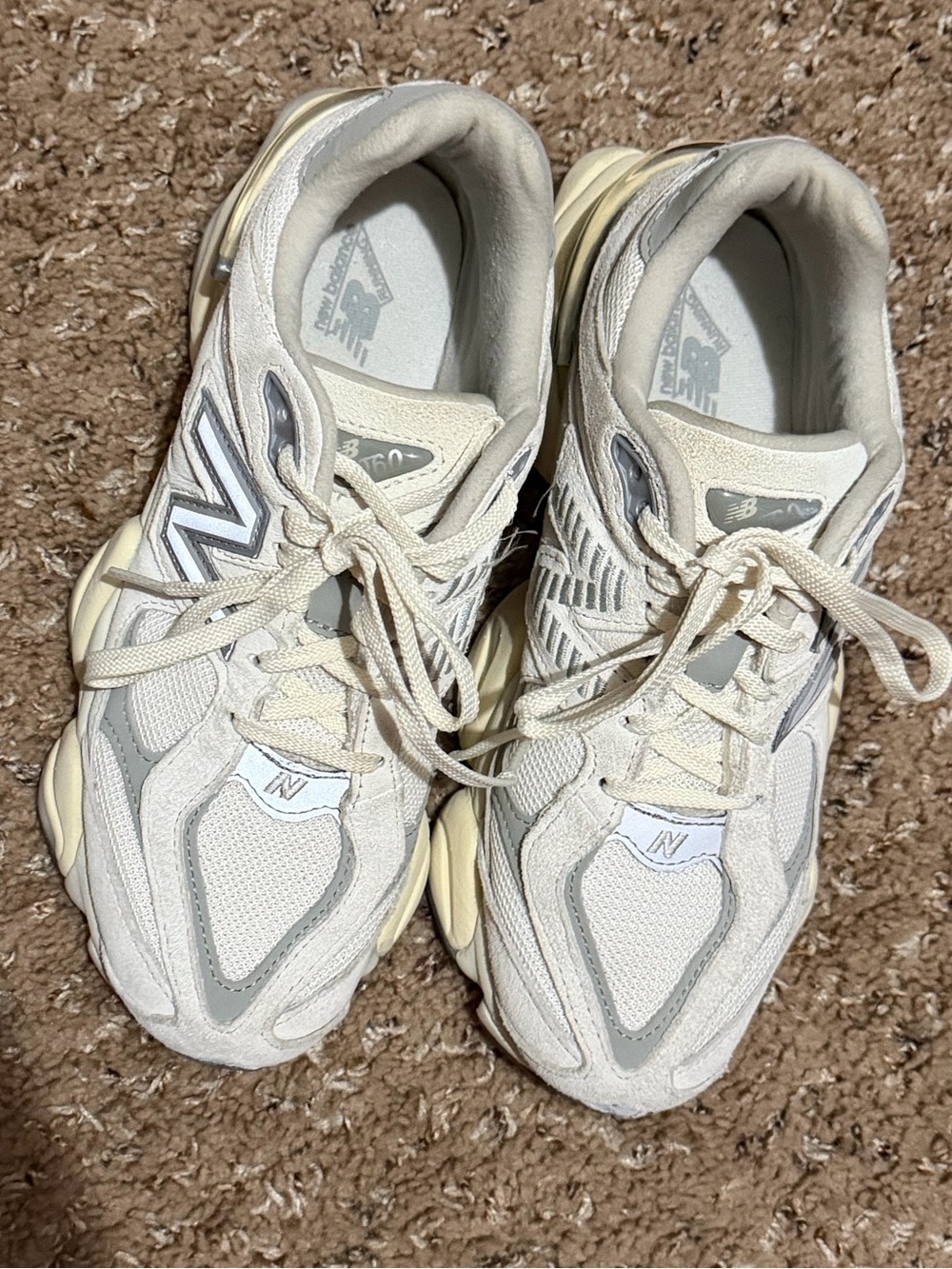 New Balance Women's Mesh & Suede Sneakers - Cream and Light Gray - Picture 2 of 5